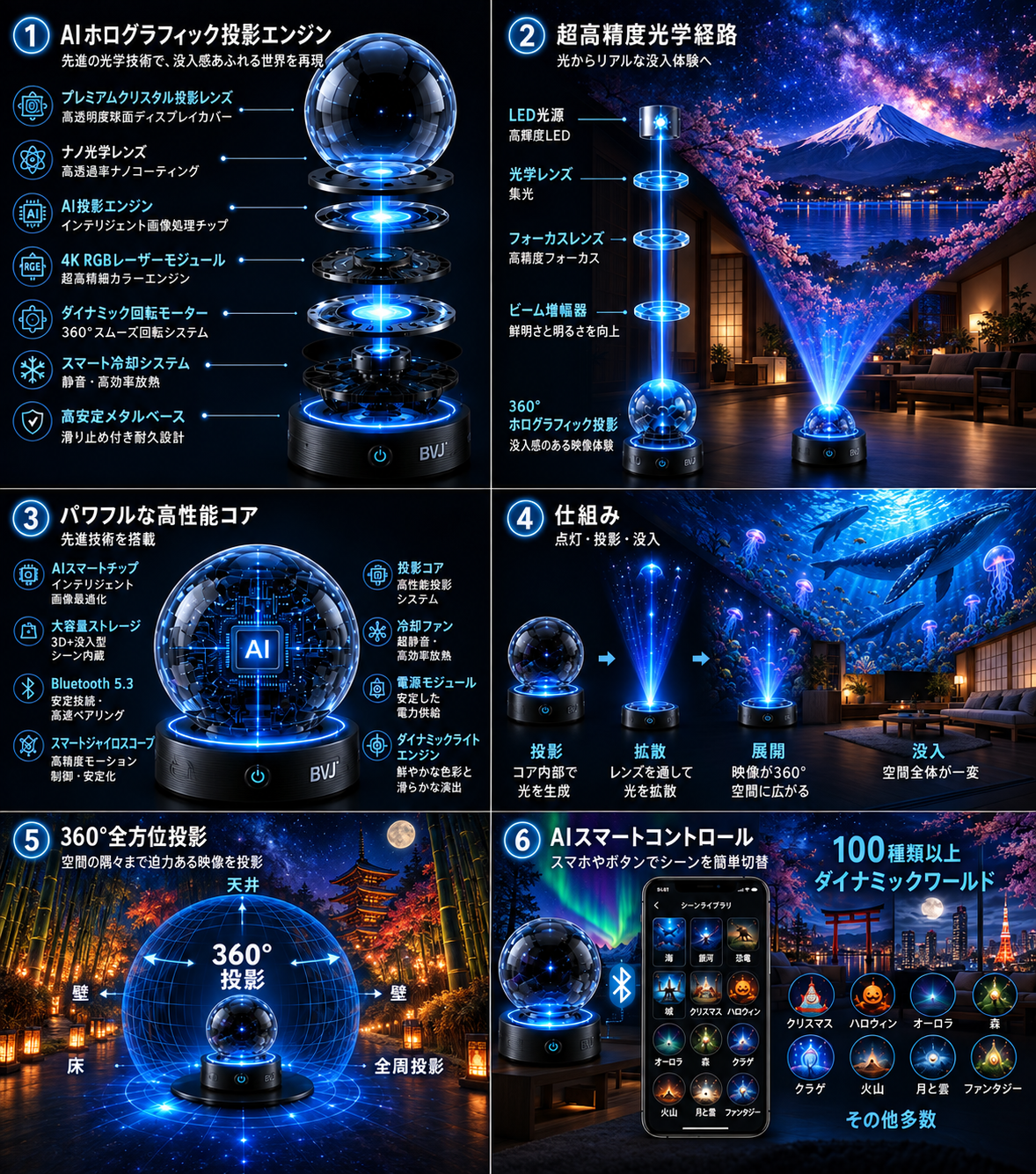 BVJ® 💪2026 PRO MAX 5Dスマート・ワールド・プロジェクター 🌎 Bluetooth操作と効果音で、100種類以上の没入型世界を創り出そう