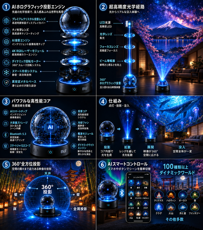 BVJ® 💪2026 PRO MAX 5Dスマート・ワールド・プロジェクター 🌎 Bluetooth操作と効果音で、100種類以上の没入型世界を創り出そう
