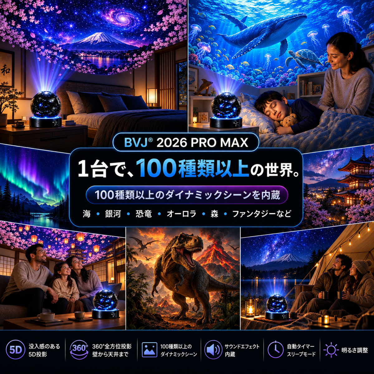 BVJ® 💪2026 PRO MAX 5Dスマート・ワールド・プロジェクター 🌎 Bluetooth操作と効果音で、100種類以上の没入型世界を創り出そう