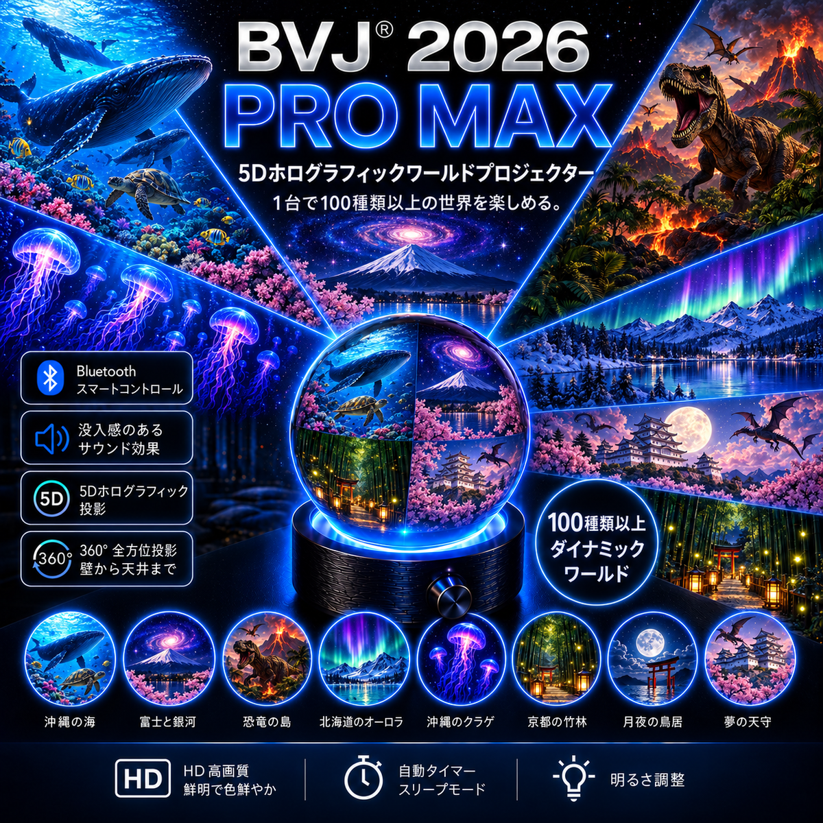 BVJ® 💪2026 PRO MAX 5Dスマート・ワールド・プロジェクター 🌎 Bluetooth操作と効果音で、100種類以上の没入型世界を創り出そう
