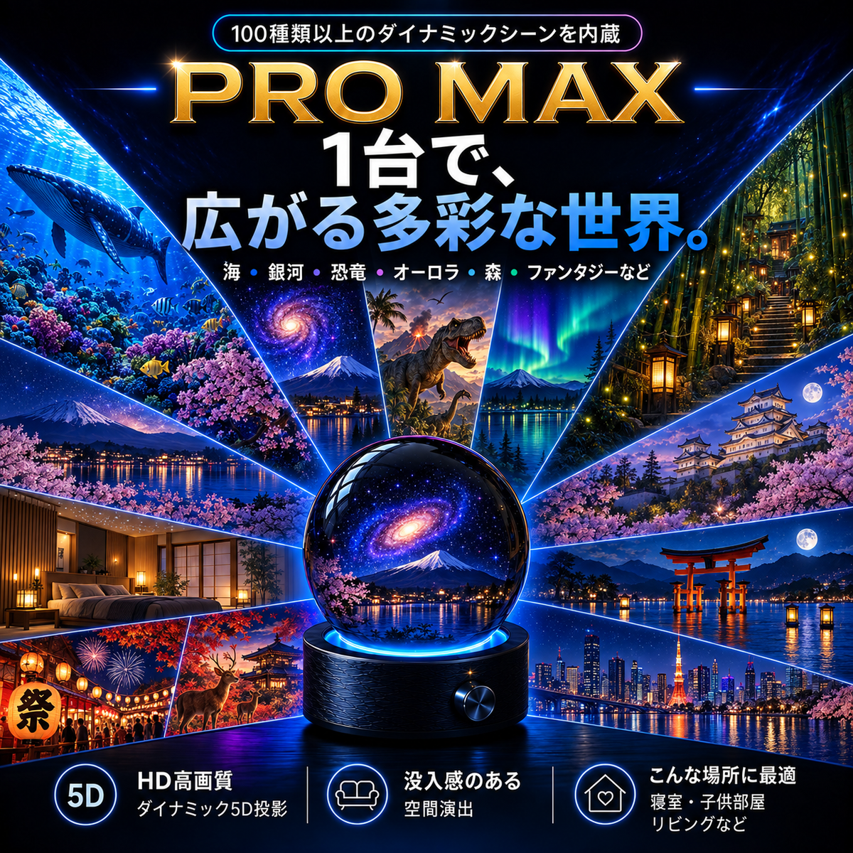 BVJ® 💪2026 PRO MAX 5Dスマート・ワールド・プロジェクター 🌎 Bluetooth操作と効果音で、100種類以上の没入型世界を創り出そう