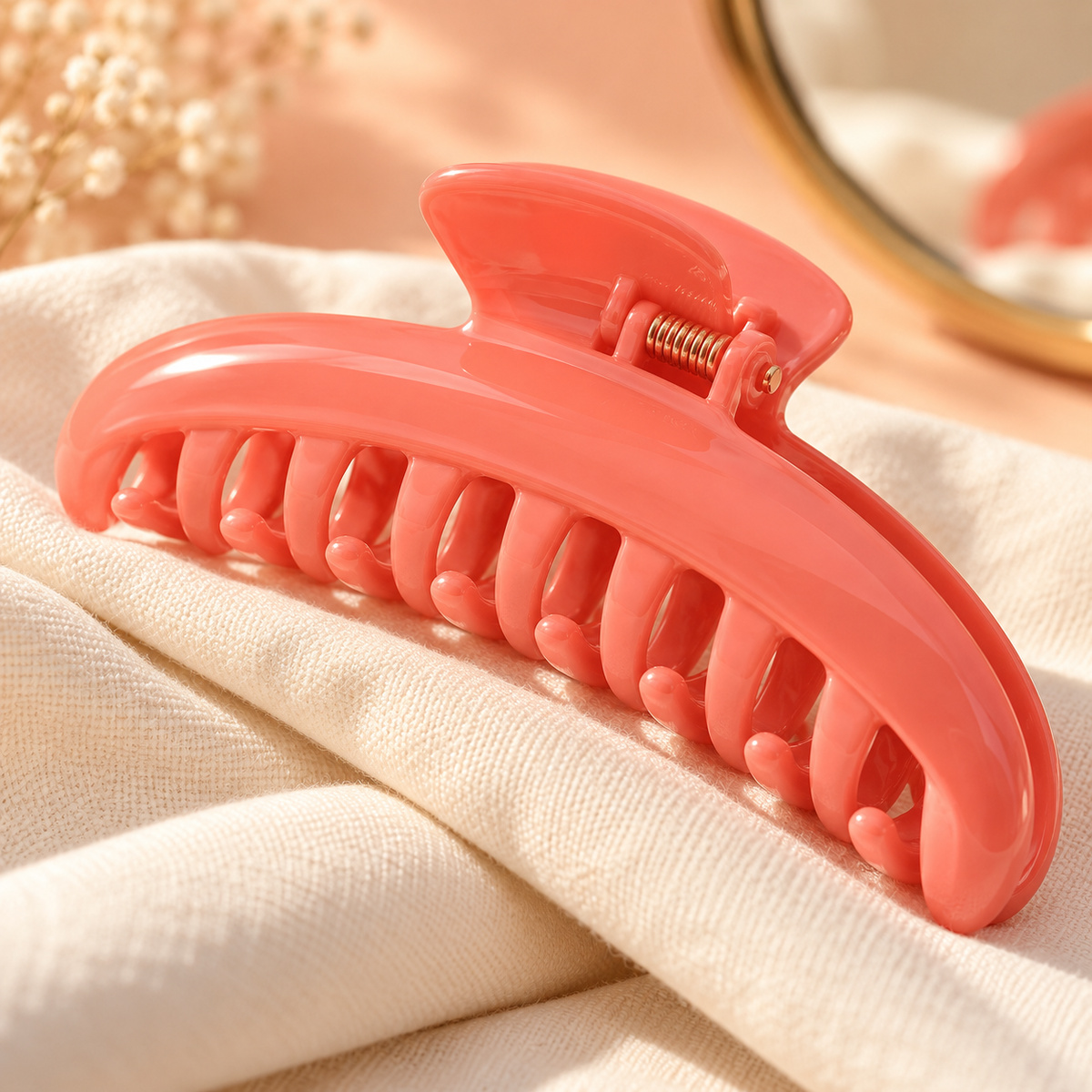 Coral Curve Claw Clip — AI-generated styling illustration