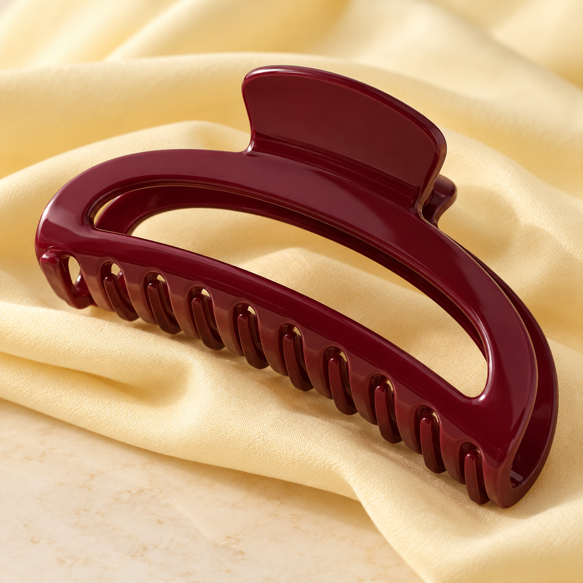 Burgundy Arch Claw Clip — AI-generated styling illustration